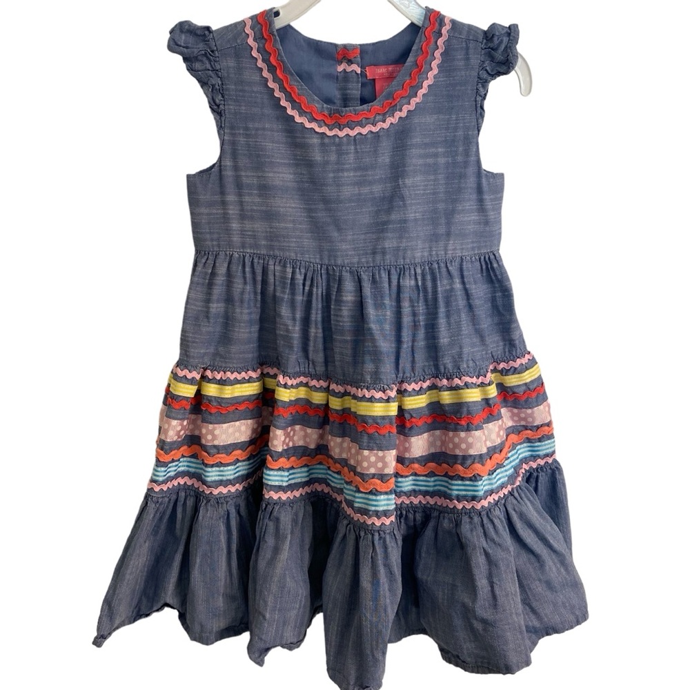 Isaac Mizrahi chambray dress with ribbons and ric rac